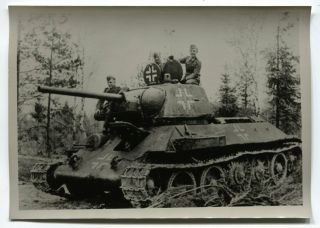 German Wwii Photo: T - 34 Russian Tank Reused By Wehrmacht,  Agfa Postcard Paper