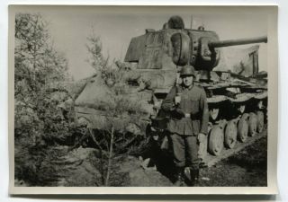 German Wwii Photo: Kv - 1 Russian Heavy Tank Reused By Wehrmacht,  Agfa Postcard