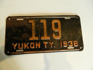 Yukon Territory License Plate.  Rare Old 3 Number From 1938.
