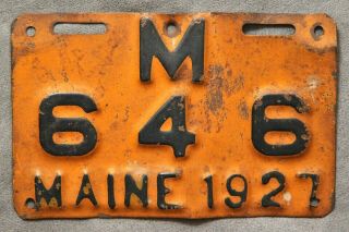 Maine.  1927.  License Plate.  Motorcycle.  Rare.