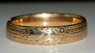 Victorian Etched Ribbon Antique Gold Filled Hinged Bangle Bracelet