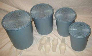 Vintage Tupperware Country Blue Servalier Canister Set & Scoops