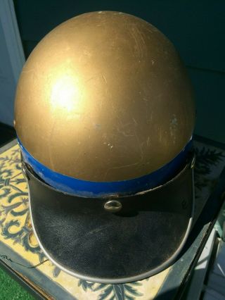 Vintage Motorcycle Gold Blue Buco Protector Half Helmet With Snap Visor Retro