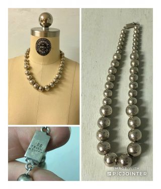 Vtg Mexico Sterling Silver Graduated Beads Necklace 18 " Long Large Beads 1/2 "