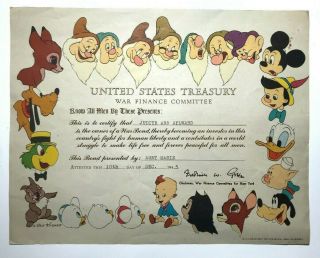 1945 U S Treasury War Bond Certificate By Walt Disney Character Border