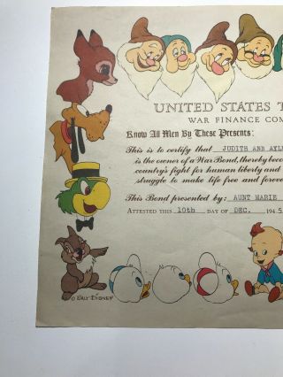 1945 U S Treasury War Bond Certificate By Walt Disney Character Border 2
