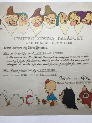 1945 U S Treasury War Bond Certificate By Walt Disney Character Border 3