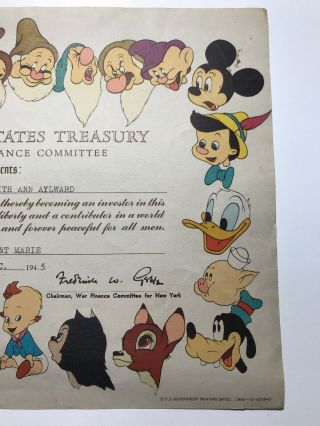 1945 U S Treasury War Bond Certificate By Walt Disney Character Border 4