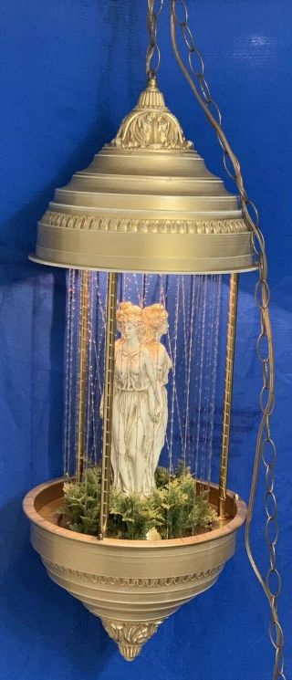 Vintage 70’s 3 Goddess Hanging Swag Rain Oil Lamp 36 " Tall With Org Tags