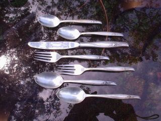 7pc Sterling Silver Flatware Set Sea Rose 1958