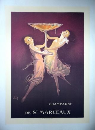 Vintage Art Deco Champagne Poster On Linen,