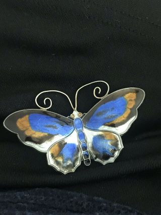 David Andersen Butterfly Brooch Sterling Silver Enamel Norway Norwegian