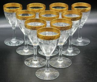 8 Gorgeous Vintage Tiffin Gold Encrusted & Etched 4 1/4 " Tall Cordials Glasses