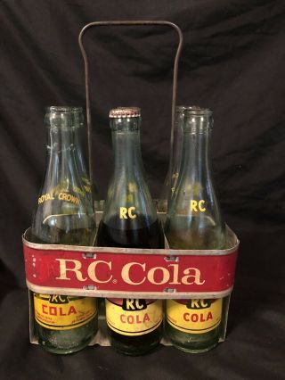 Vintage 1950s Royal Crown Rc Cola Aluminum Metal 6 Pack Bottle Carrier W/bottles