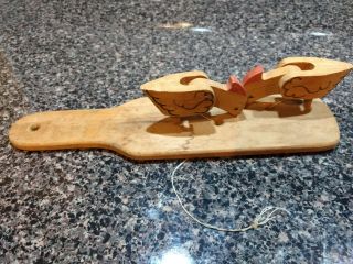 Folk Art Wooden Pecking Chickens Paddle Toy