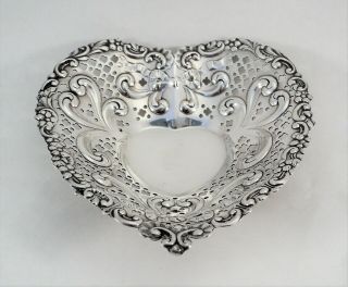 Vtg Gorham Solid Sterling Silver Filigree Heart - Shaped Dish 966 Ornate 74g - 5 "