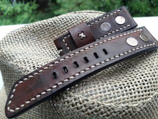 24mm Vintage Old School Handmade Leather Watch Strap,  Brown
