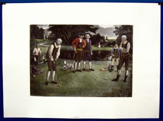 On The Putting Green - Vintage Color Engraving - 1800 