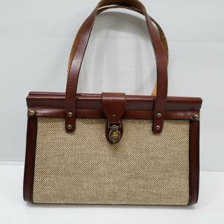John Romain Tweed Leather Satchel Handbag Purse Vintage From 