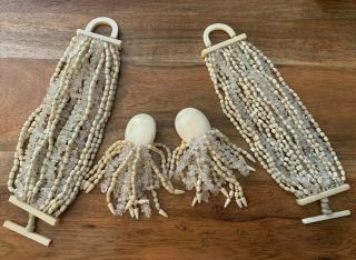 Vintage Gerda Lynggaard Monies Danish Bone & Quartz Bracelet & Earring Set
