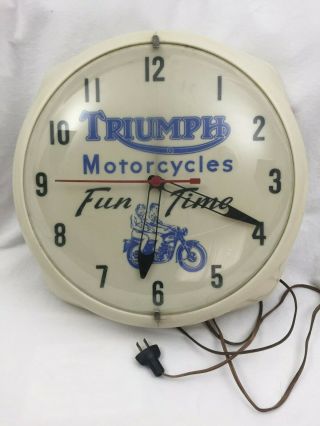 Vintage Triumph Motorcycle Illuminted Dealer Clock Sign