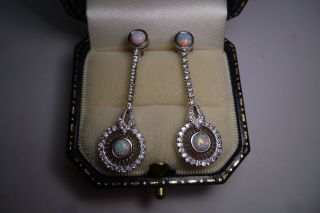 Sterling Silver Marked 925 Art Deco Australian Fire Opal & Gemstone Earrings