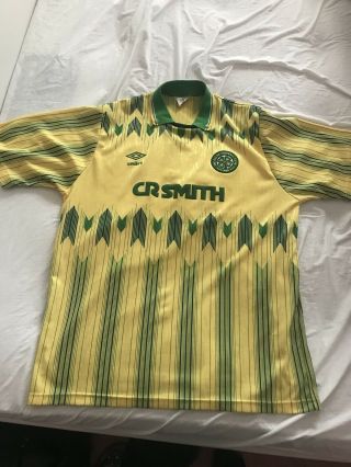 Celtic Yellow Away Shirt 1989 - 91 Vintage Rare Mens Umbro Xl