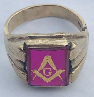 1950s Vintage 5.  9g 10k Yellow Gold Mens Masonic Ring - Size 10