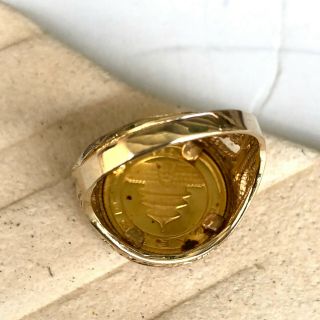 Panda Chinese Coin Ring Yellow Gold 14k Rope Bezel Setting Vintage 1996 2