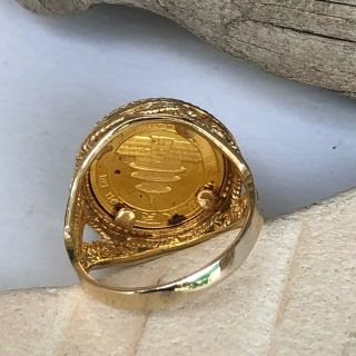 Panda Chinese Coin Ring Yellow Gold 14k Rope Bezel Setting Vintage 1996 3