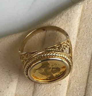 Panda Chinese Coin Ring Yellow Gold 14k Rope Bezel Setting Vintage 1996 4