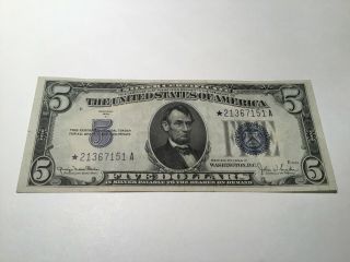 VINTAGE star 1934 - D $5 SILVER CERTIFICATE FIVE DOLLAR NOTE LINCOLN BLUE SEAL 2