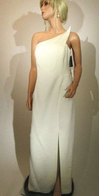 Vtg 80s Victor Costa Evening Gown One - Shoulder Dress Rhinestones Sz 14 Nwt