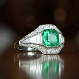 Vintage Art Deco 1.  56 Ct Asscher Cut Diamond Engagement Ring 14k White Gold Over