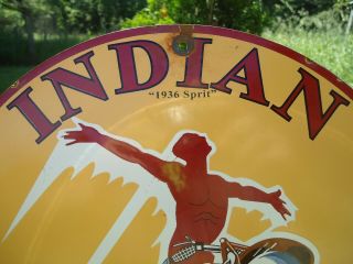 VINTAGE 1936 SPIRIT INDIAN MOTORCYCLE GASOLINE PORCELAIN ENAMEL DEALERSHIP SIGN 3