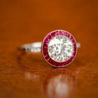 Vintage Art Deco 1.  75 Ct White Round Diamond 14k White Gold Over Engagement Ring