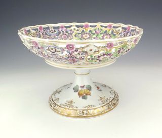 Antique Meissen Helena Wolfsohn Porcelain - Hand Painted & Pierced Comport