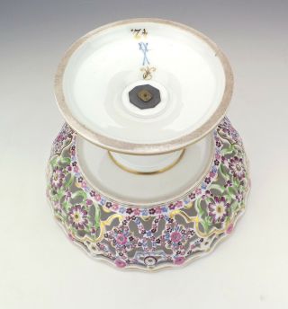 Antique Meissen Helena Wolfsohn Porcelain - Hand Painted & Pierced Comport 6