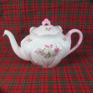 Vintage Shelly Stocks China Teapot,  Dainty Pattern,  Lid W/ Pink Trim,