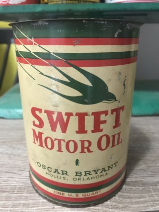 Vintage Swift Motor Oil Can 1 Quart Metal Tin