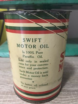 Vintage Swift Motor Oil Can 1 Quart Metal Tin 2