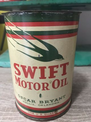 Vintage Swift Motor Oil Can 1 Quart Metal Tin 3