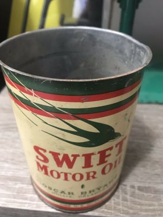 Vintage Swift Motor Oil Can 1 Quart Metal Tin 5