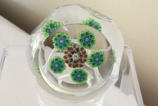 Vintage Scottish Paul Ysart Harland H Cane Millefiori Faceted Glass Paperweight