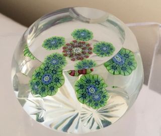Vintage Scottish Paul Ysart Harland H Cane Millefiori Faceted Glass Paperweight 3