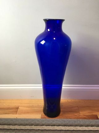 Huge Cobalt Vintage Blenko Floor Vase 25 " Tall Pontil Hand Blown -