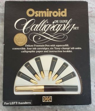 Vintage Osmiroid Deluxe Calligraphy Pen Complete Set 22 Carat Gold Nibs For Left