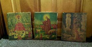 Vintage Religious Mexican Paintings / Mexico Folk Art / Oil On Canvas