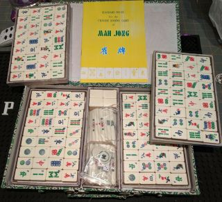 Vintage Bone / Bamboo Mah Jong Set 152 Tiles & Instructions