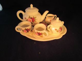 6 Piece Vintage Childs Rose China Tea Set Cups And Saucers Tray Sugar Creamer